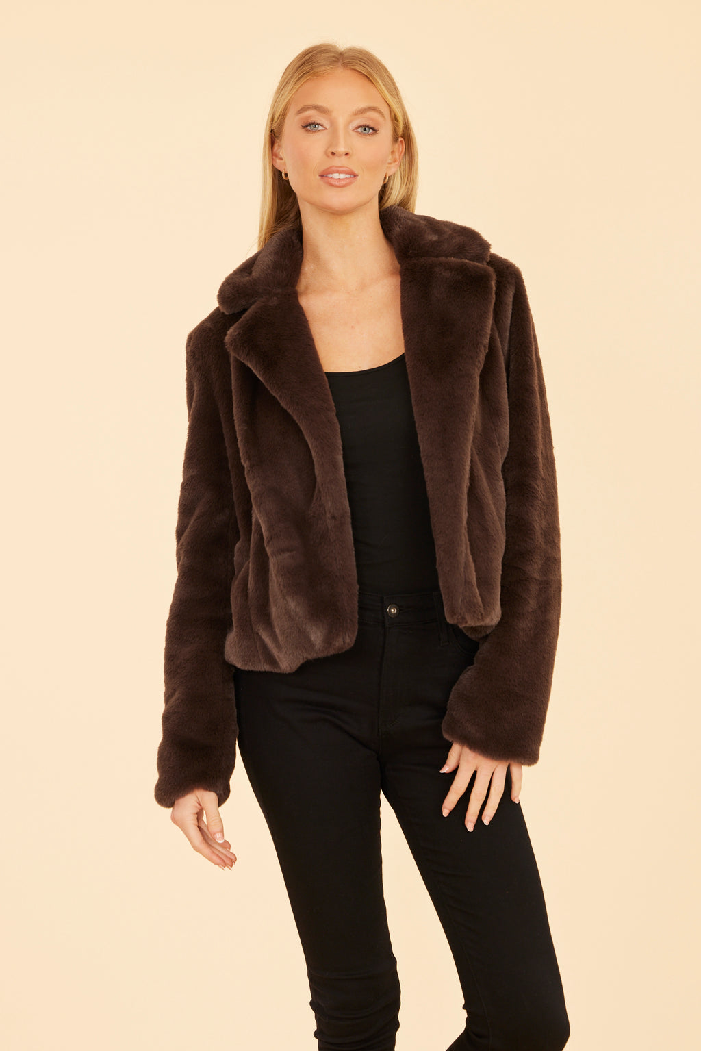 Plush Faux Fur Notch Collar Jacket