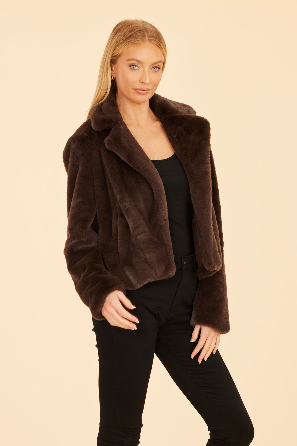 Plush Faux Fur Notch Collar Jacket