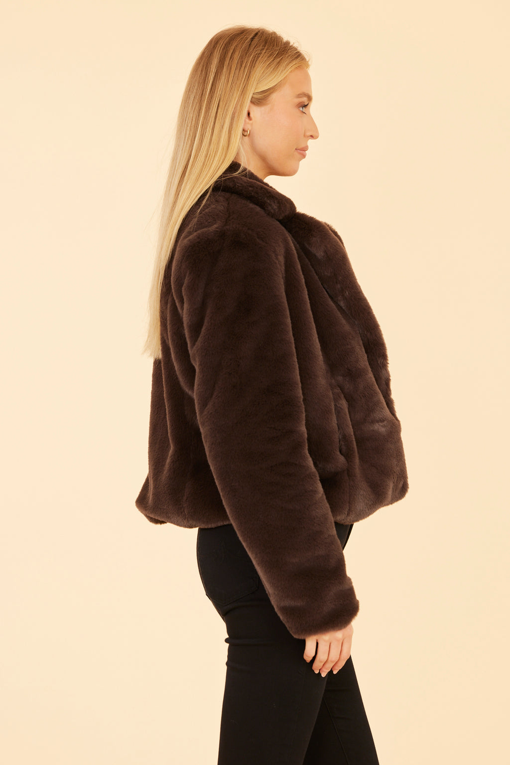 Plush Faux Fur Notch Collar Jacket