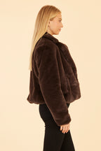 Plush Faux Fur Notch Collar Jacket