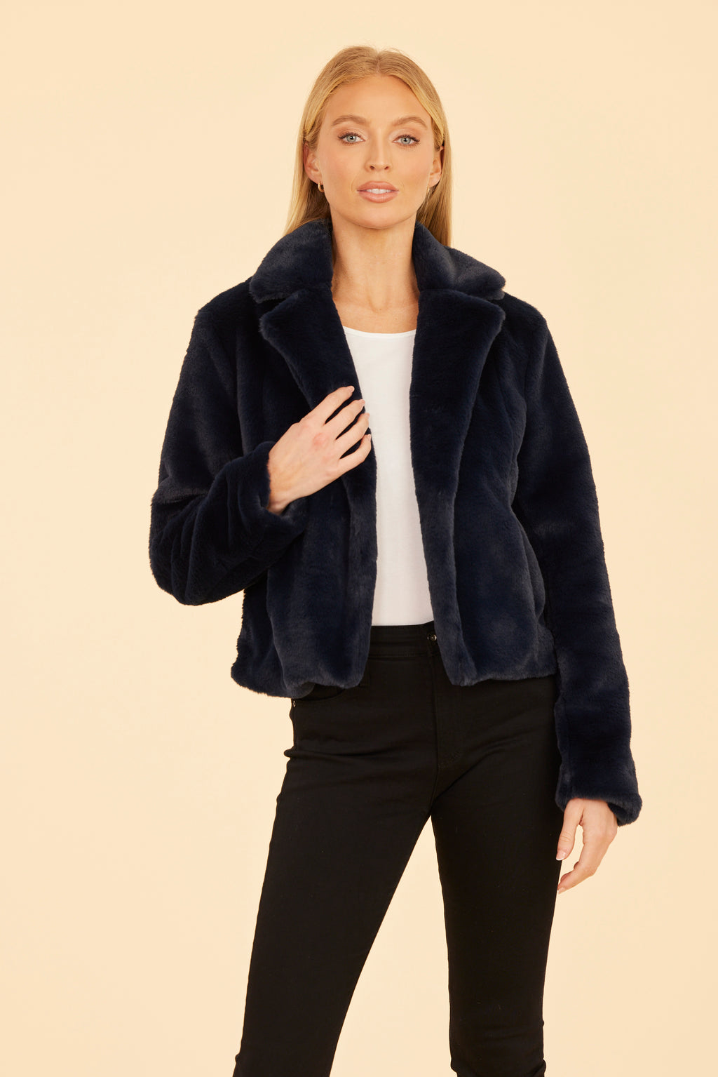 Plush Faux Fur Notch Collar Jacket