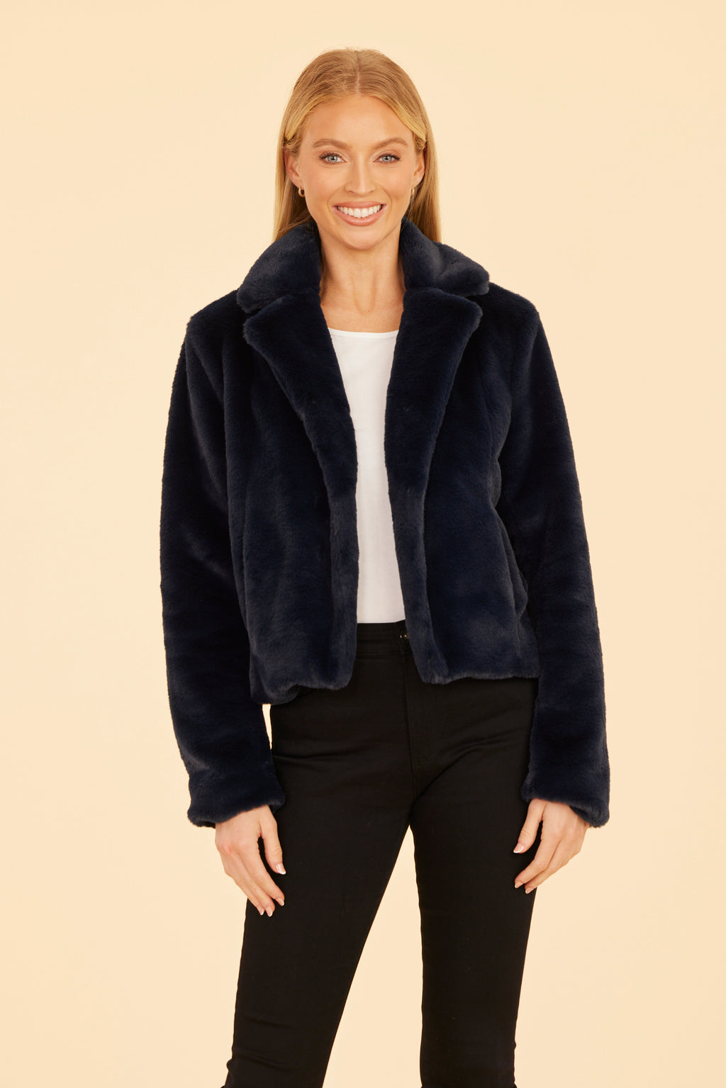 Plush Faux Fur Notch Collar Jacket