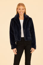 Plush Faux Fur Notch Collar Jacket