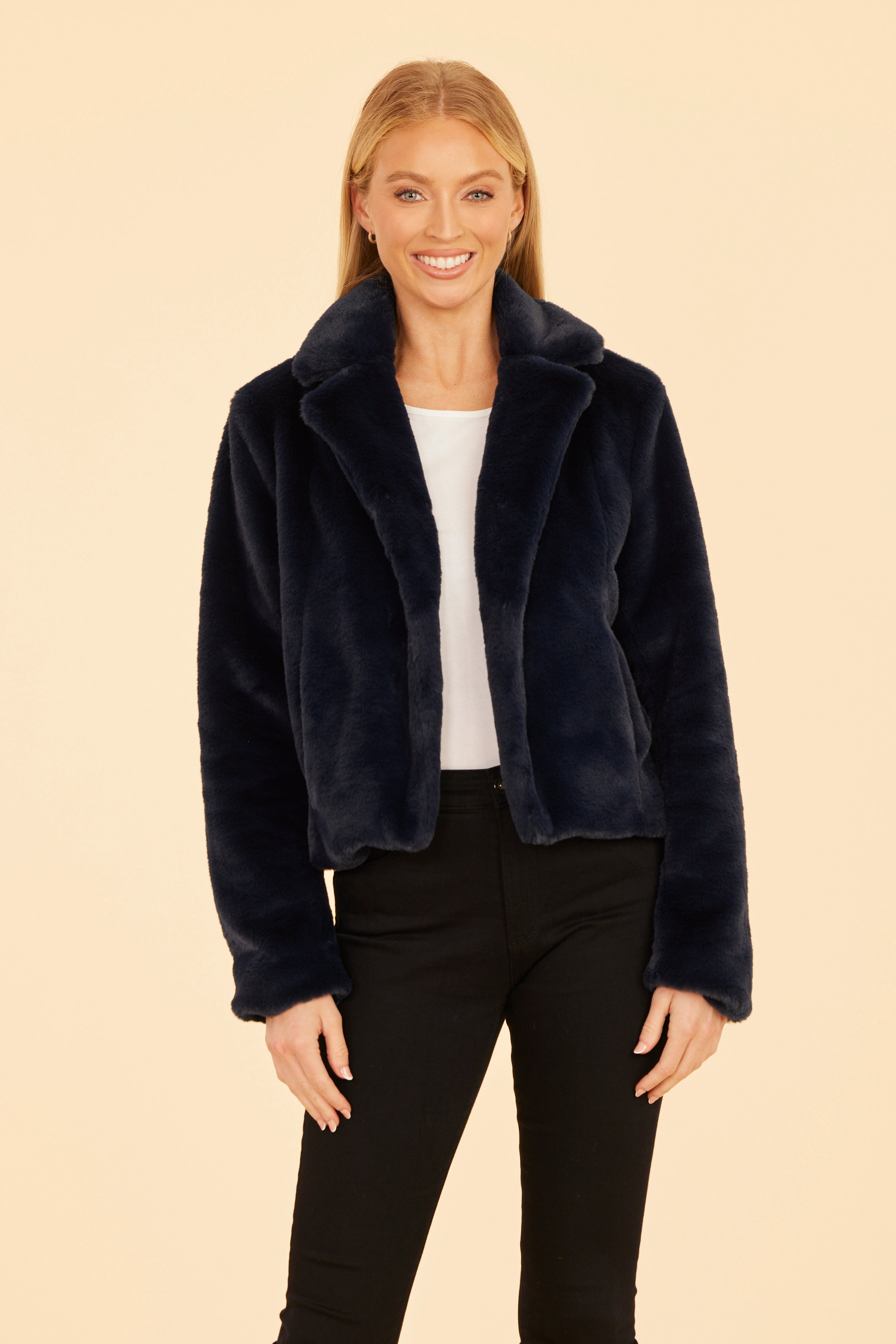 Plush Faux Fur Notch Collar Jacket