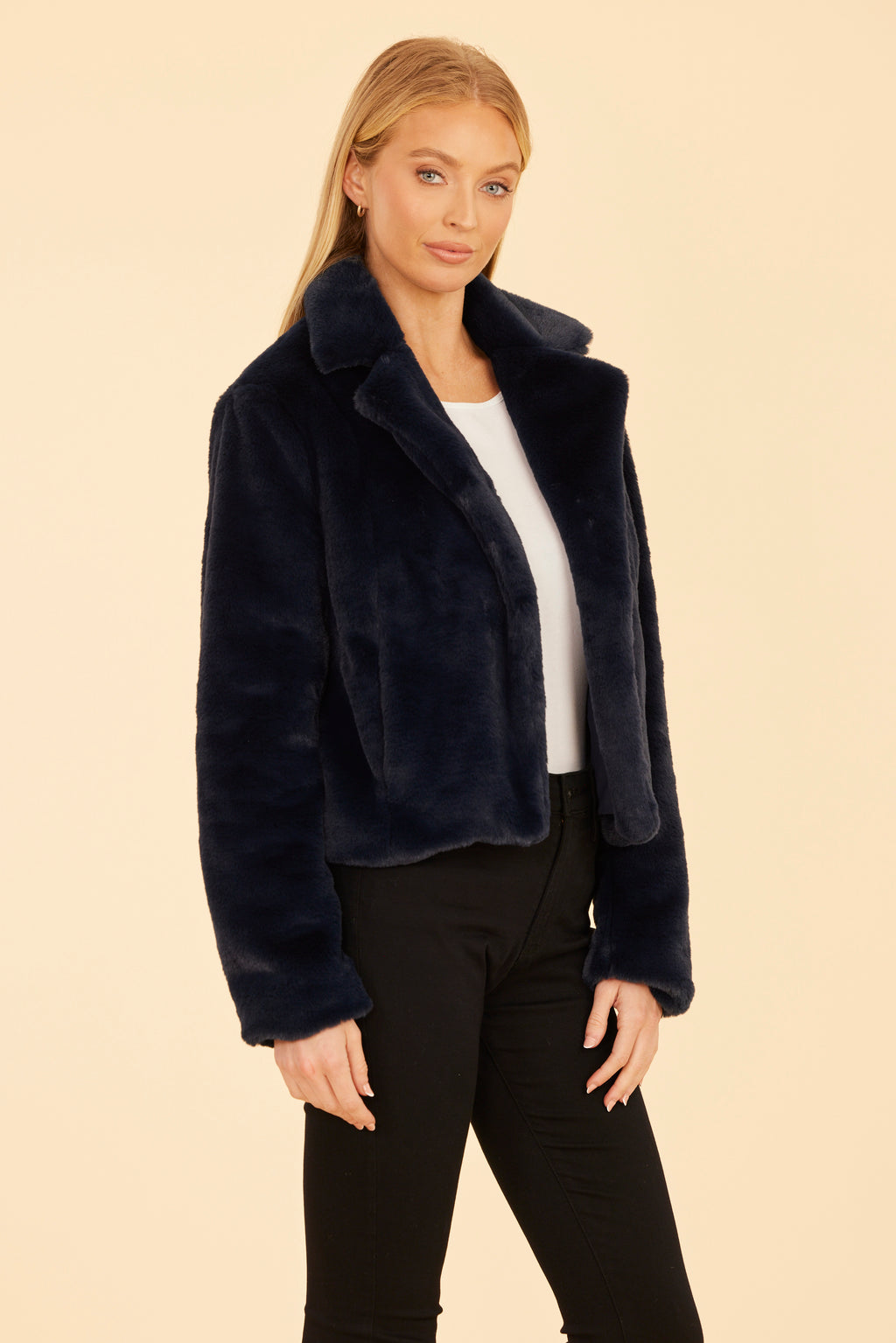 Plush Faux Fur Notch Collar Jacket