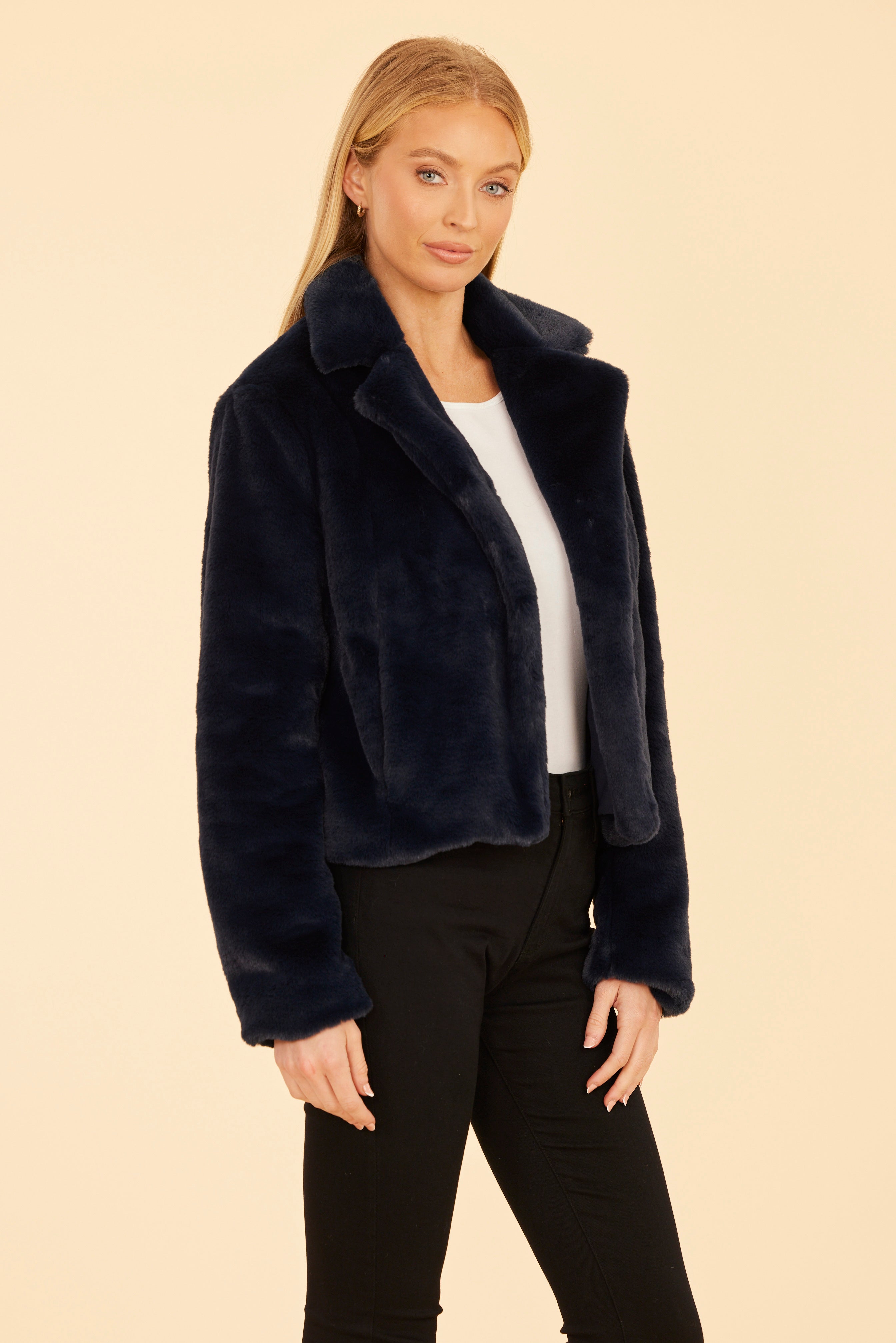 Plush Faux Fur Notch Collar Jacket