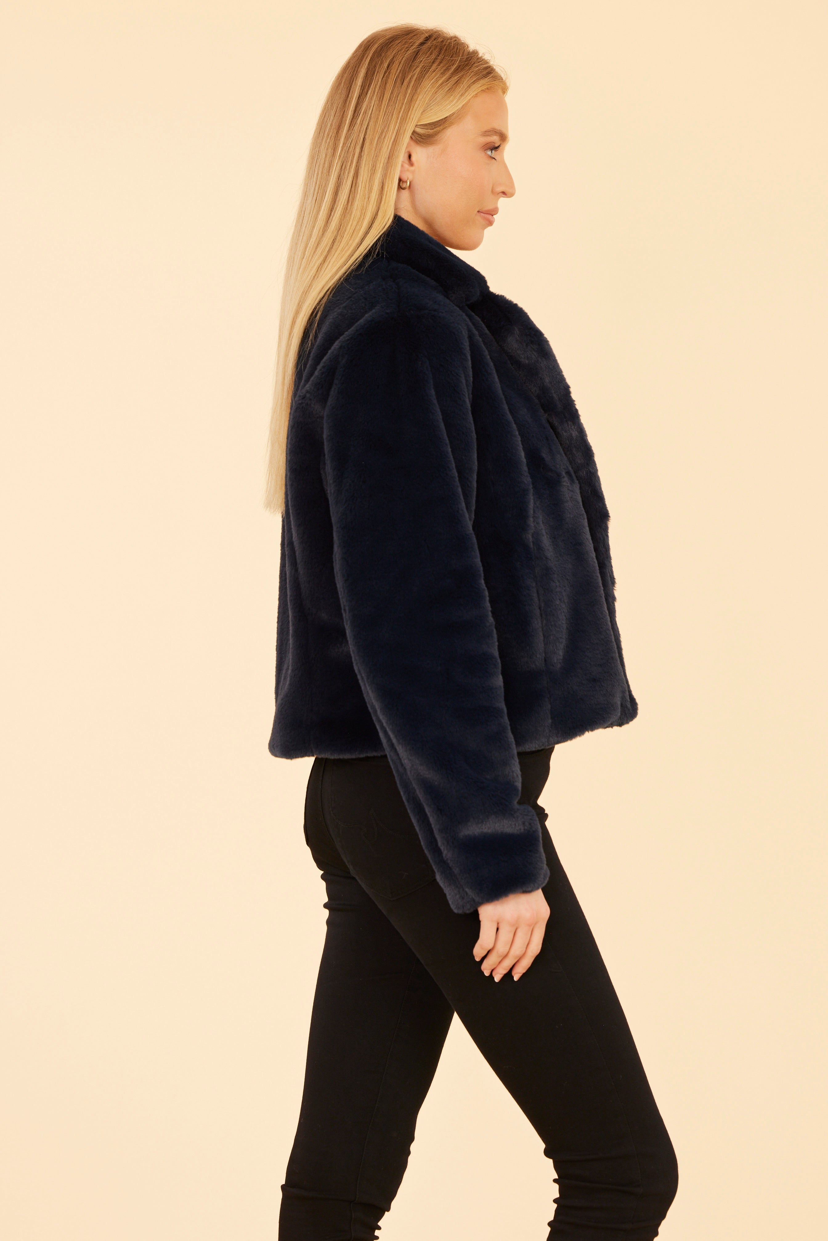 Plush Faux Fur Notch Collar Jacket