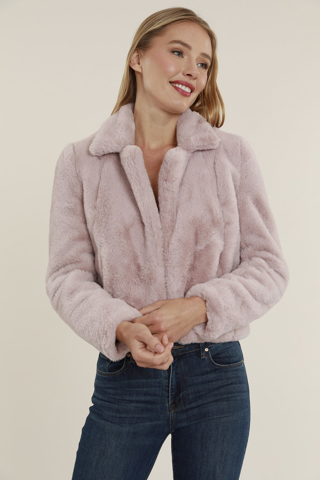Plush Faux Fur Notch Collar Jacket