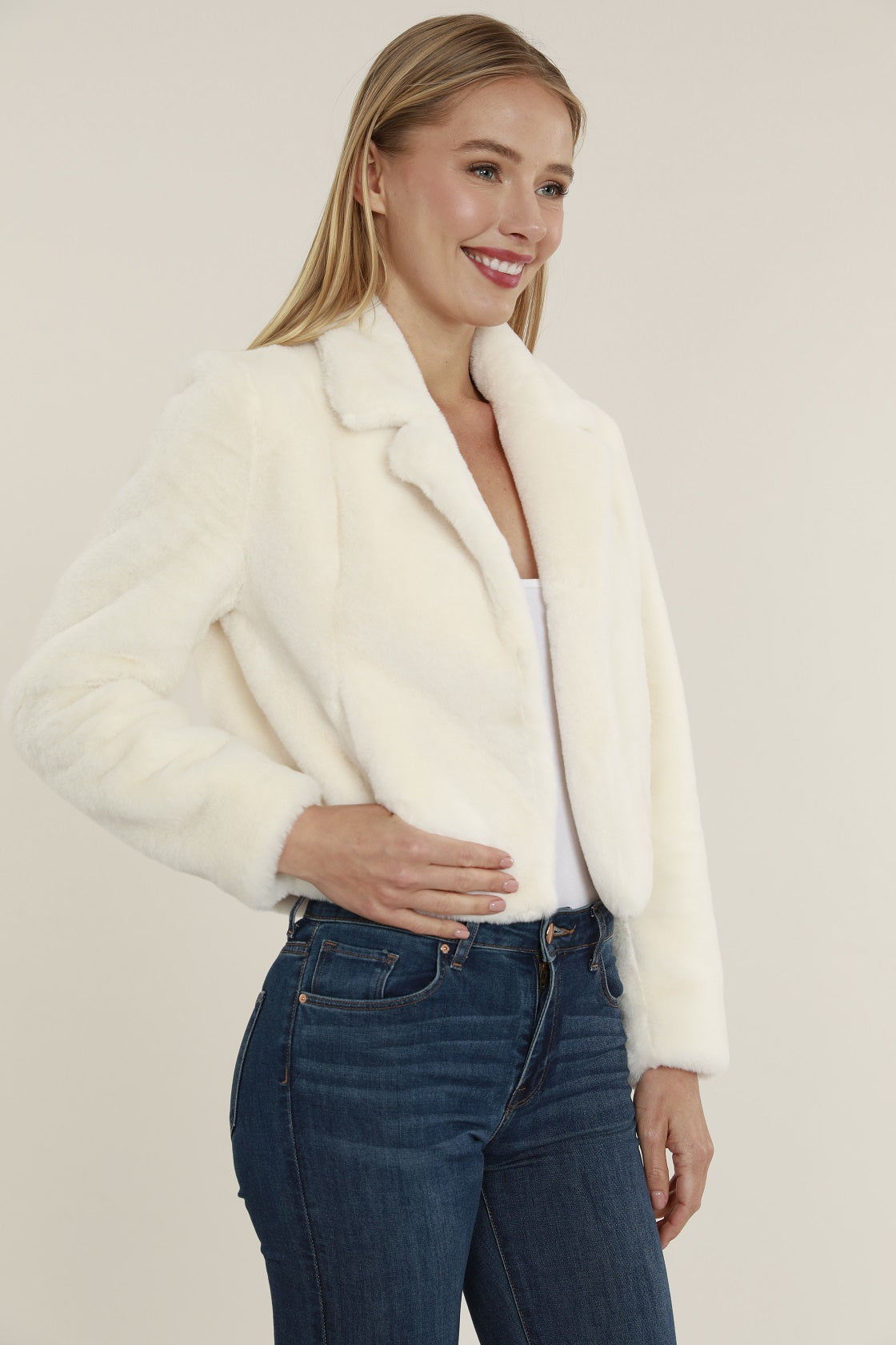Plush Faux Fur Notch Collar Jacket