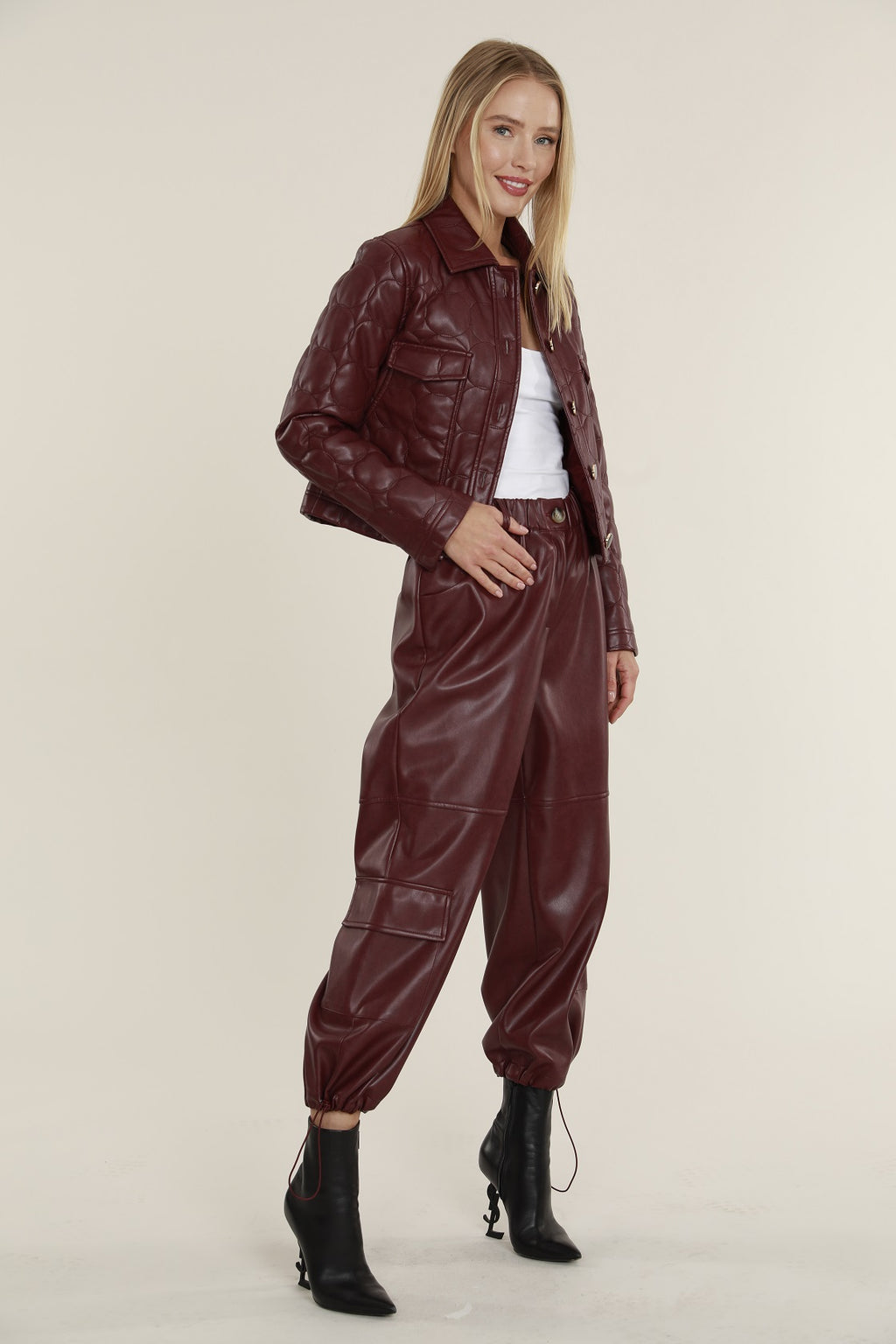 Faux Leather Cargo Pants