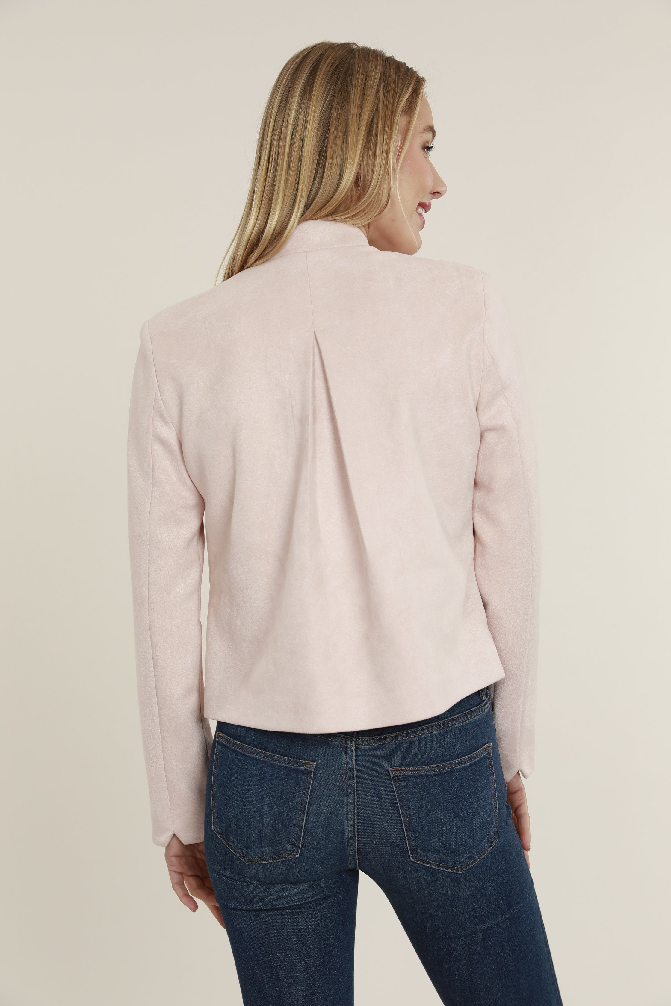 Open Front Faux Suede Blazer