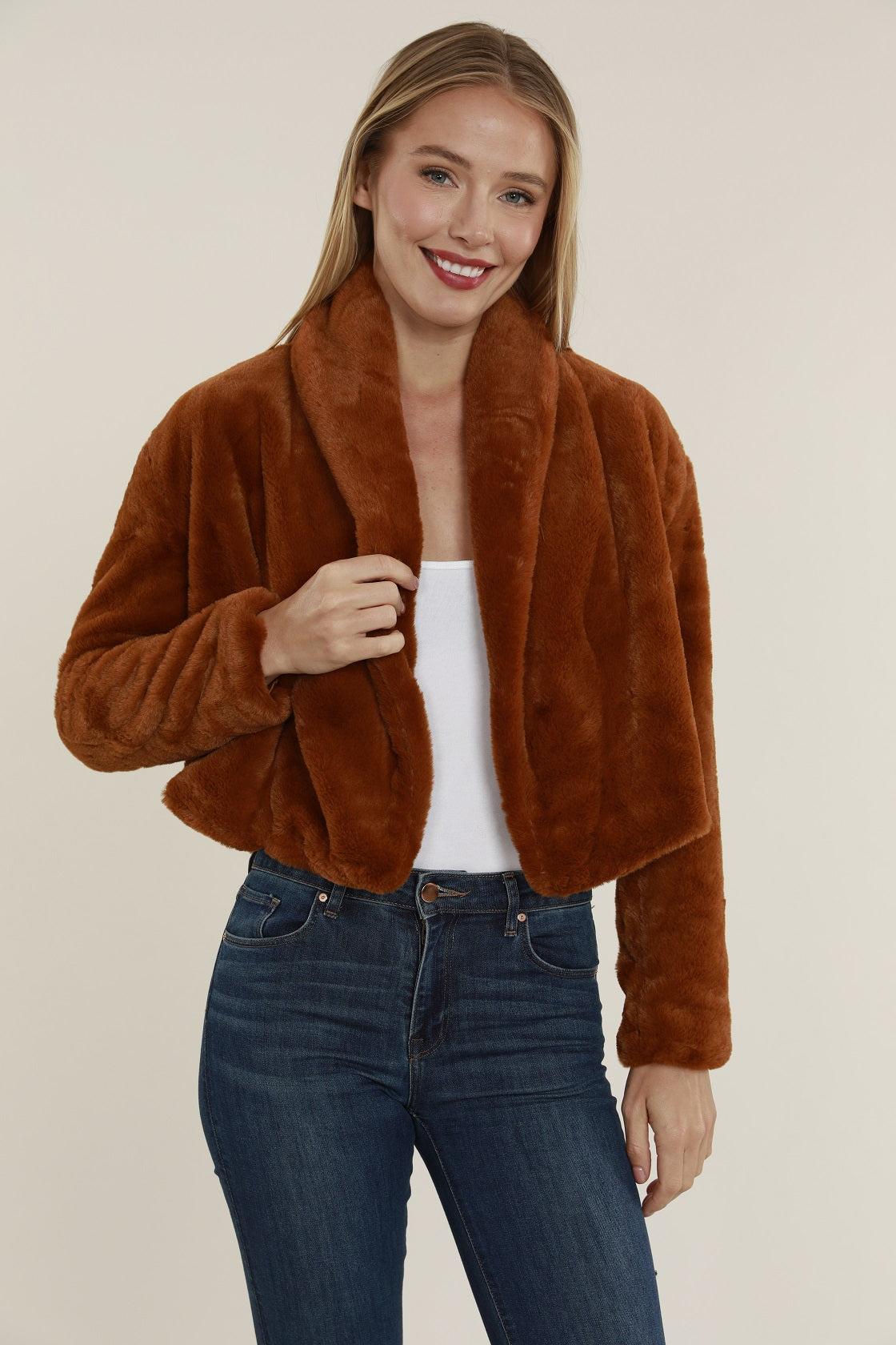 Faux Fur Shawl Collar Jacket