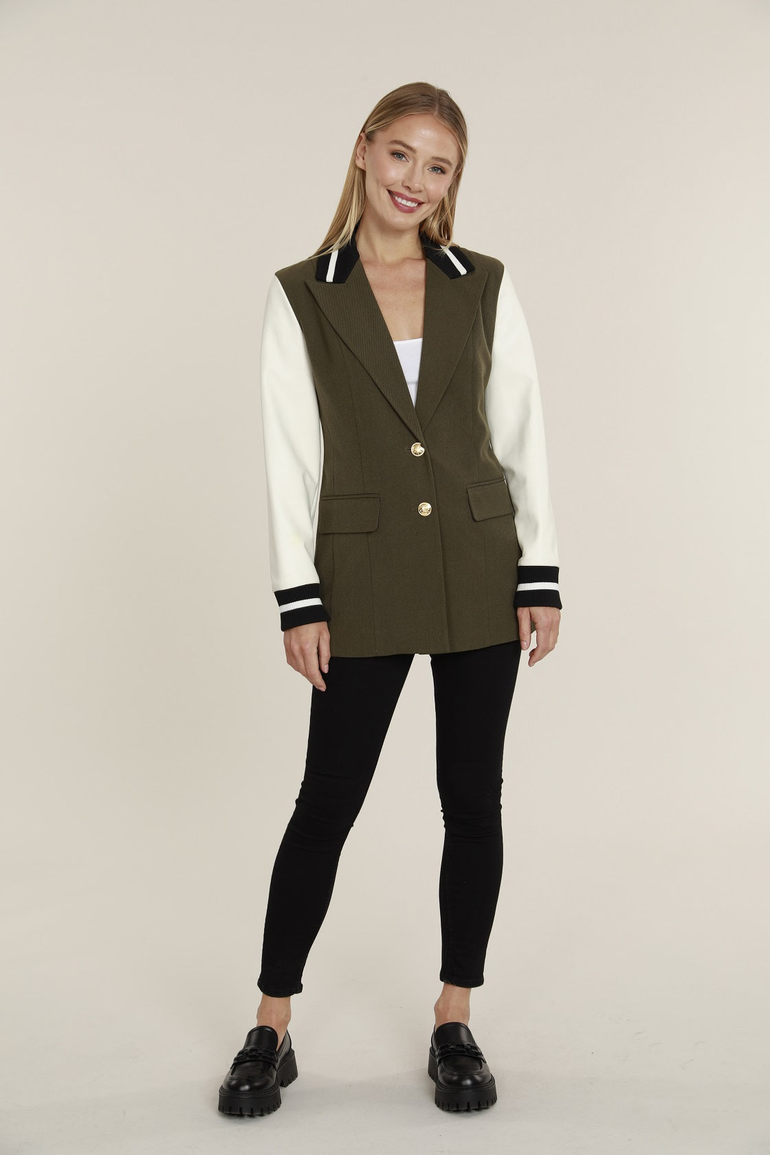 Blazer With Vegan Leather Sleeves