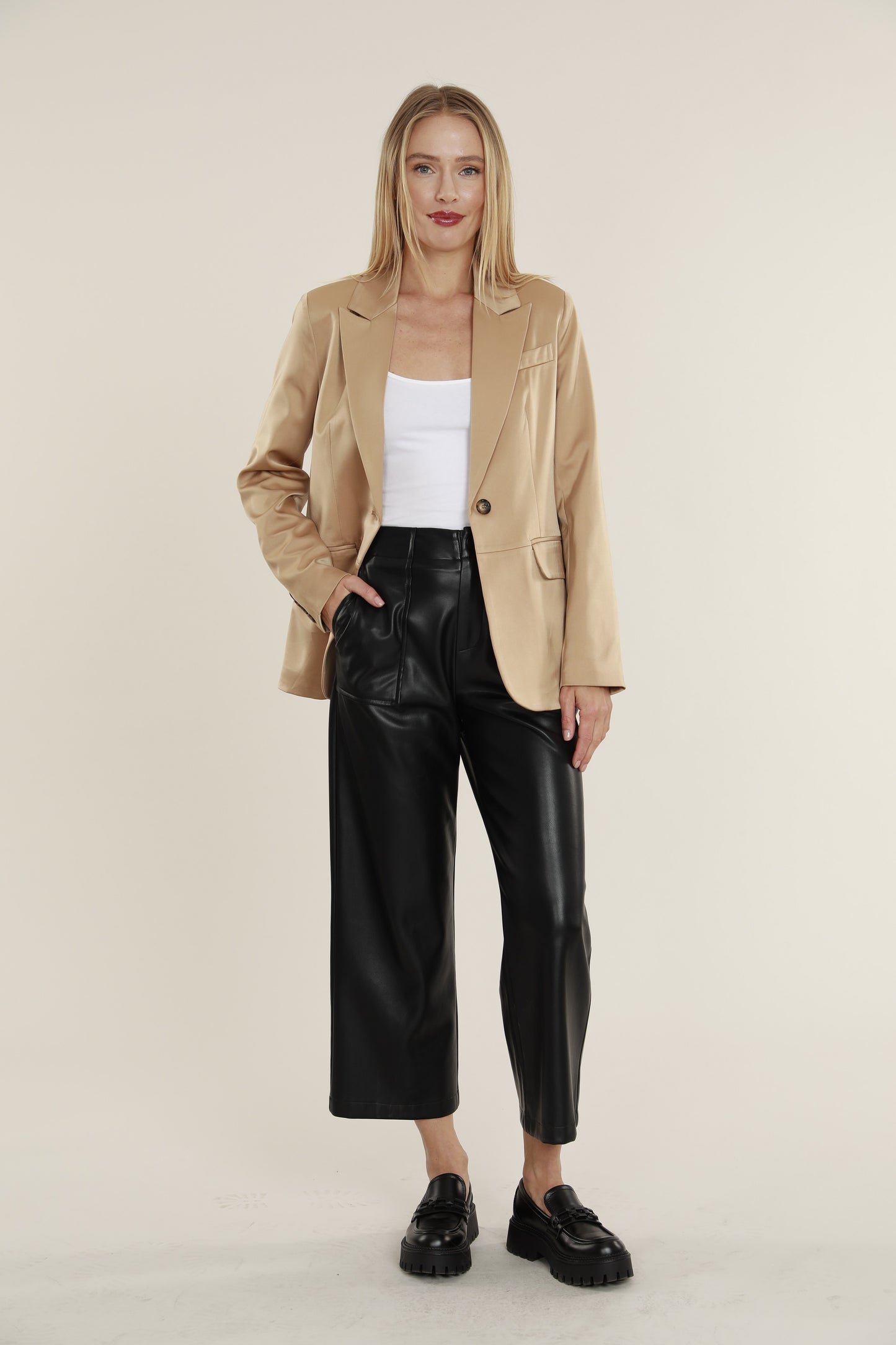 Cropped Faux Leather Trousers