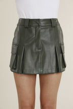Faux Leather Skort with Cargo Pockets