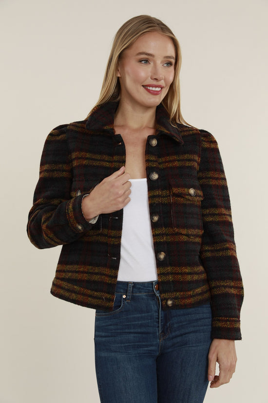 Cropped Plaid Shacket with Puff Shoulders – Dolce Cabo