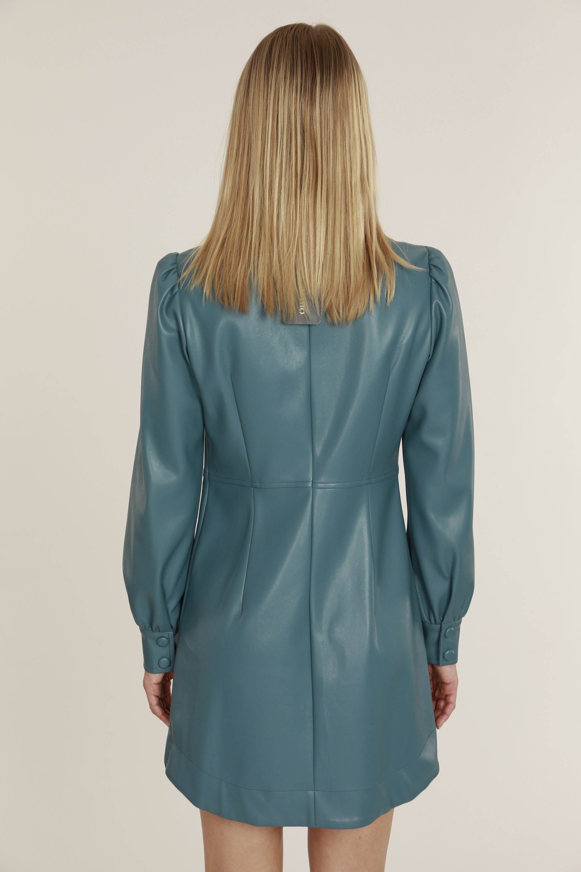 blue leather shirt dress Short Sleeve Button Up Leather Dress in Navy