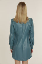 Faux Leather Shirt Dress Aqua / M