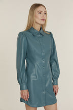 Faux Leather Shirt Dress
