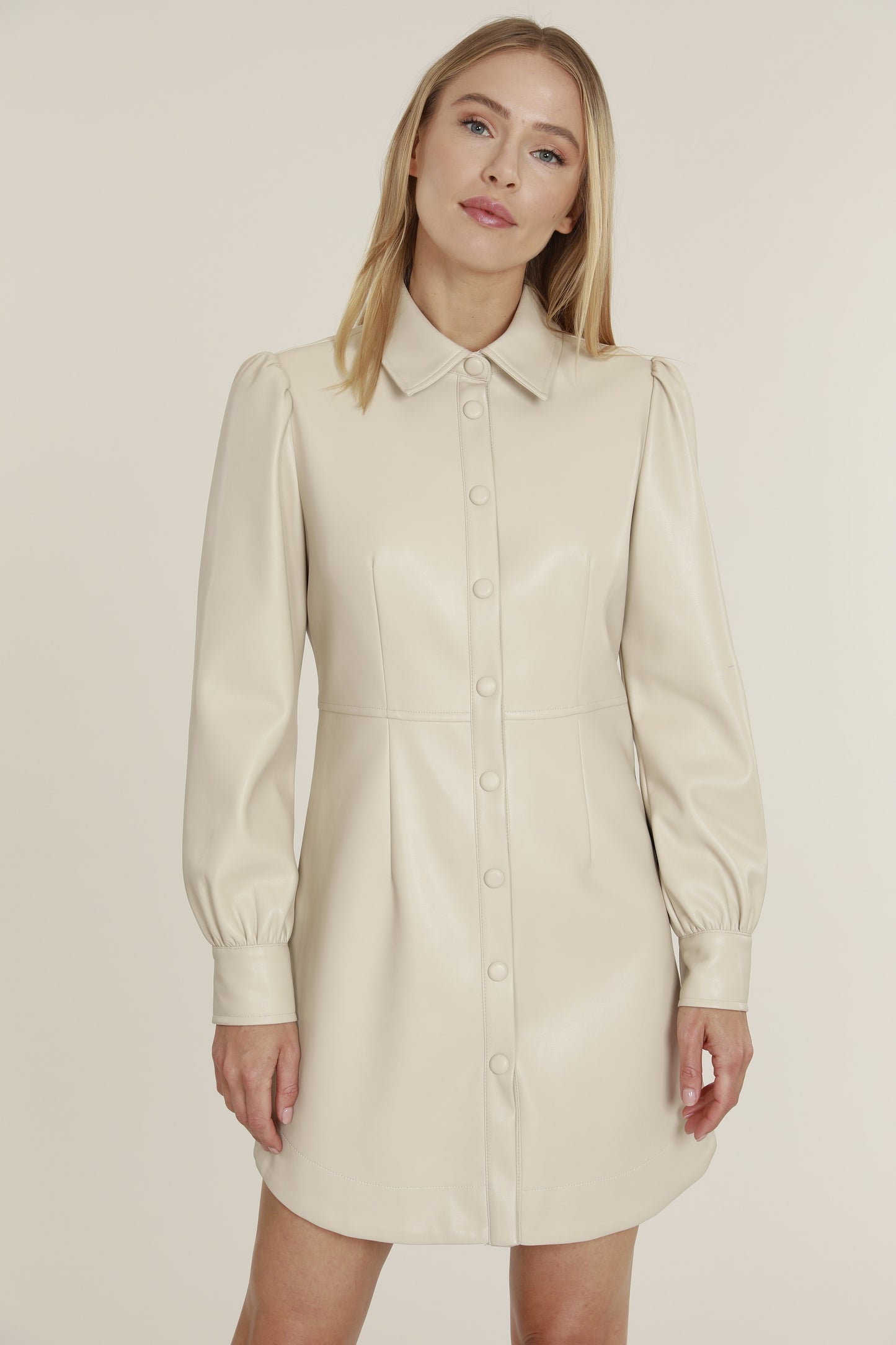 Chi Chi Faux Leather Cream Leather Shirt Dress Faux Leather Shirt