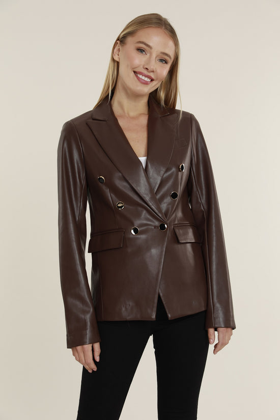 Faux Leather Double Breasted Blazer
