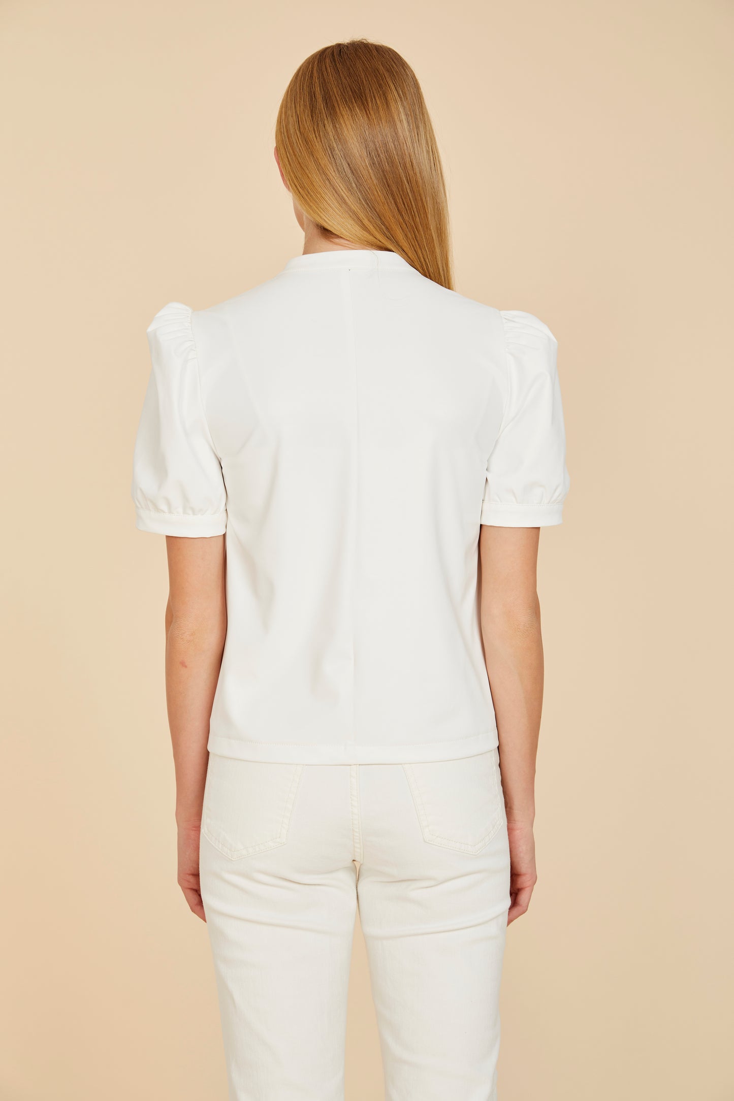Load image into Gallery viewer, Faux Leather Puff Sleeve Top with Split Neckline
