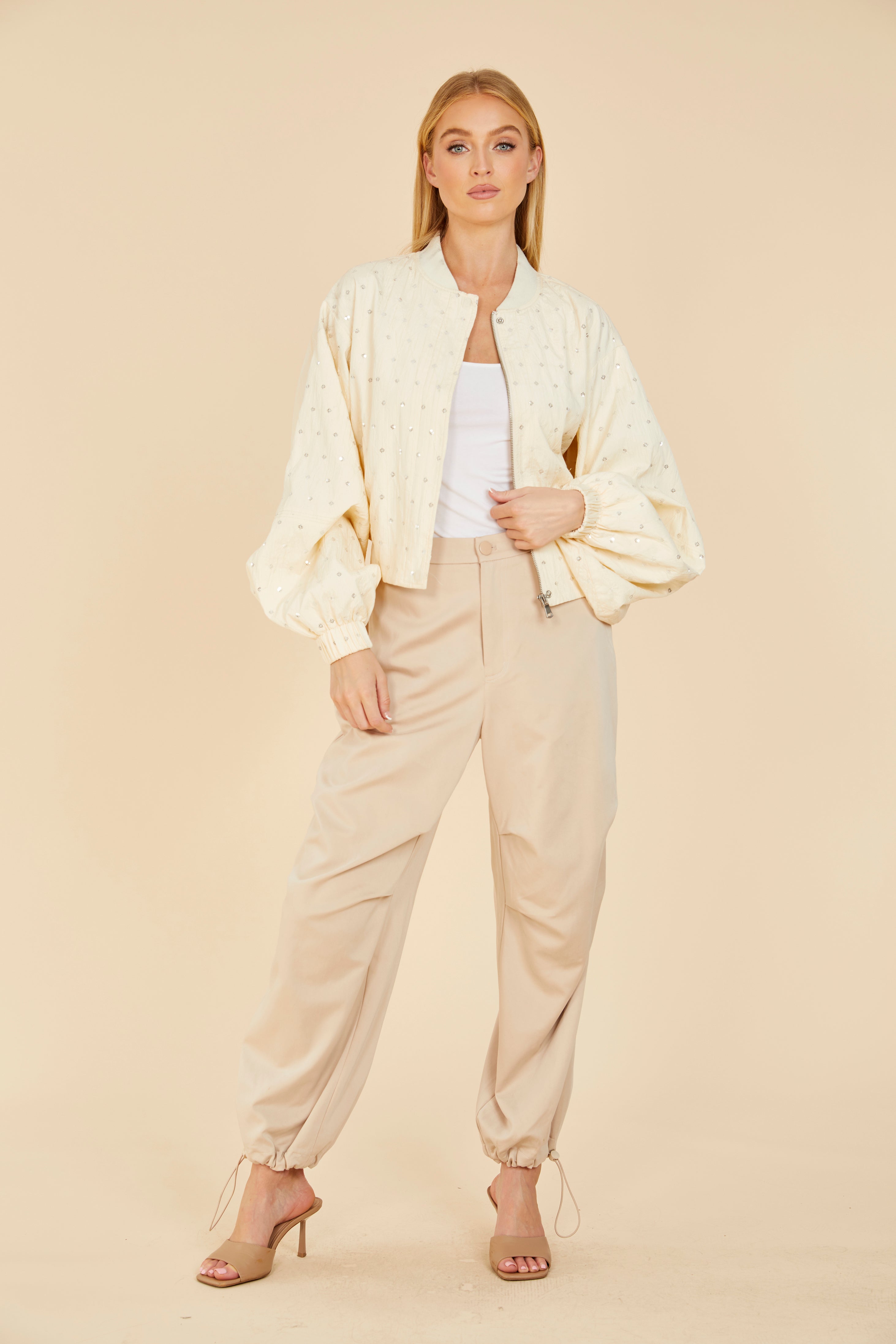 Embellished Balloon Sleeve Jacket – Dolce Cabo