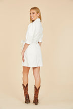 Faux Leather Belted Dress with Puff Sleeves