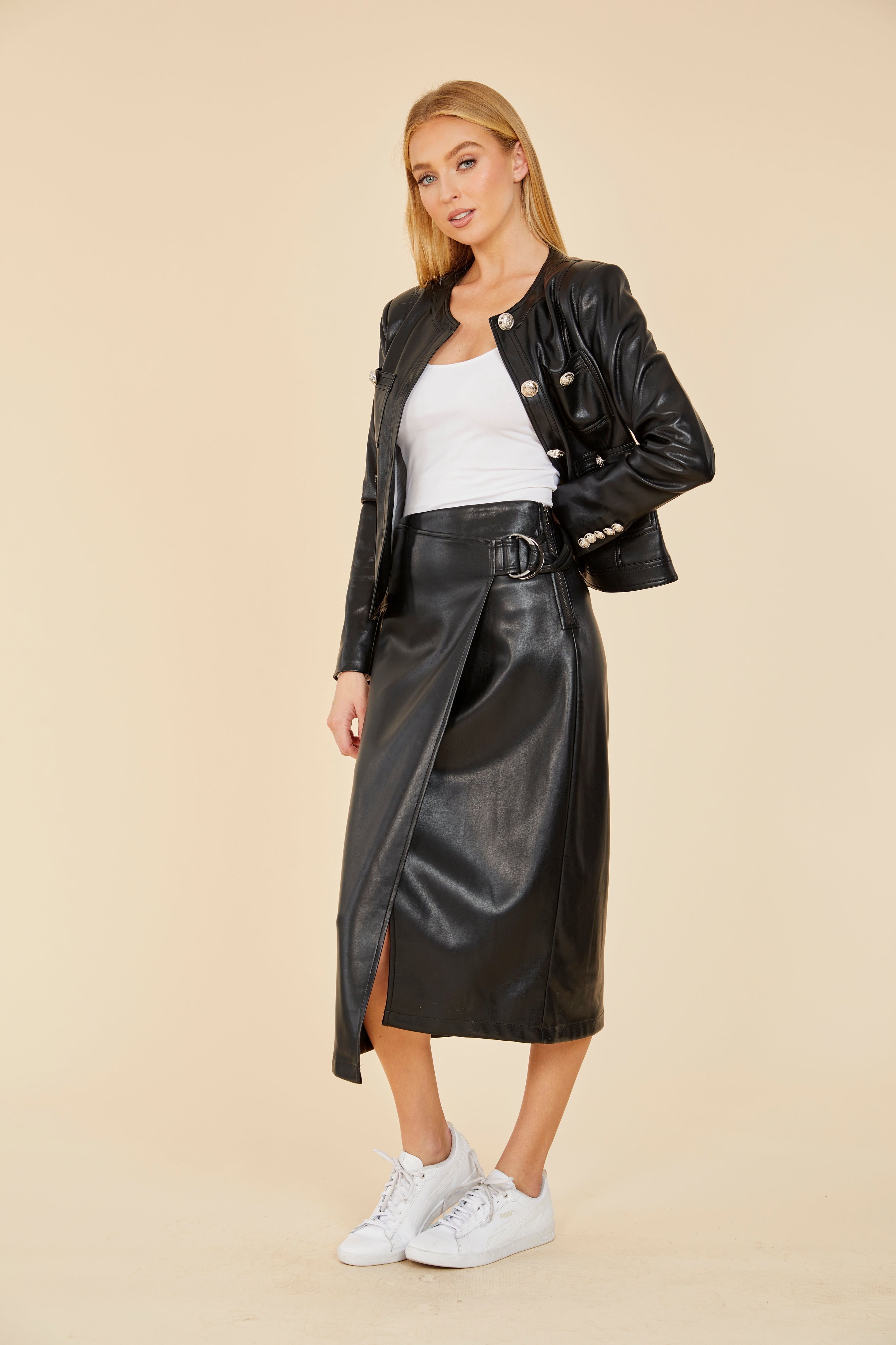 Faux Leather Wrap Skirt – Dolce Cabo