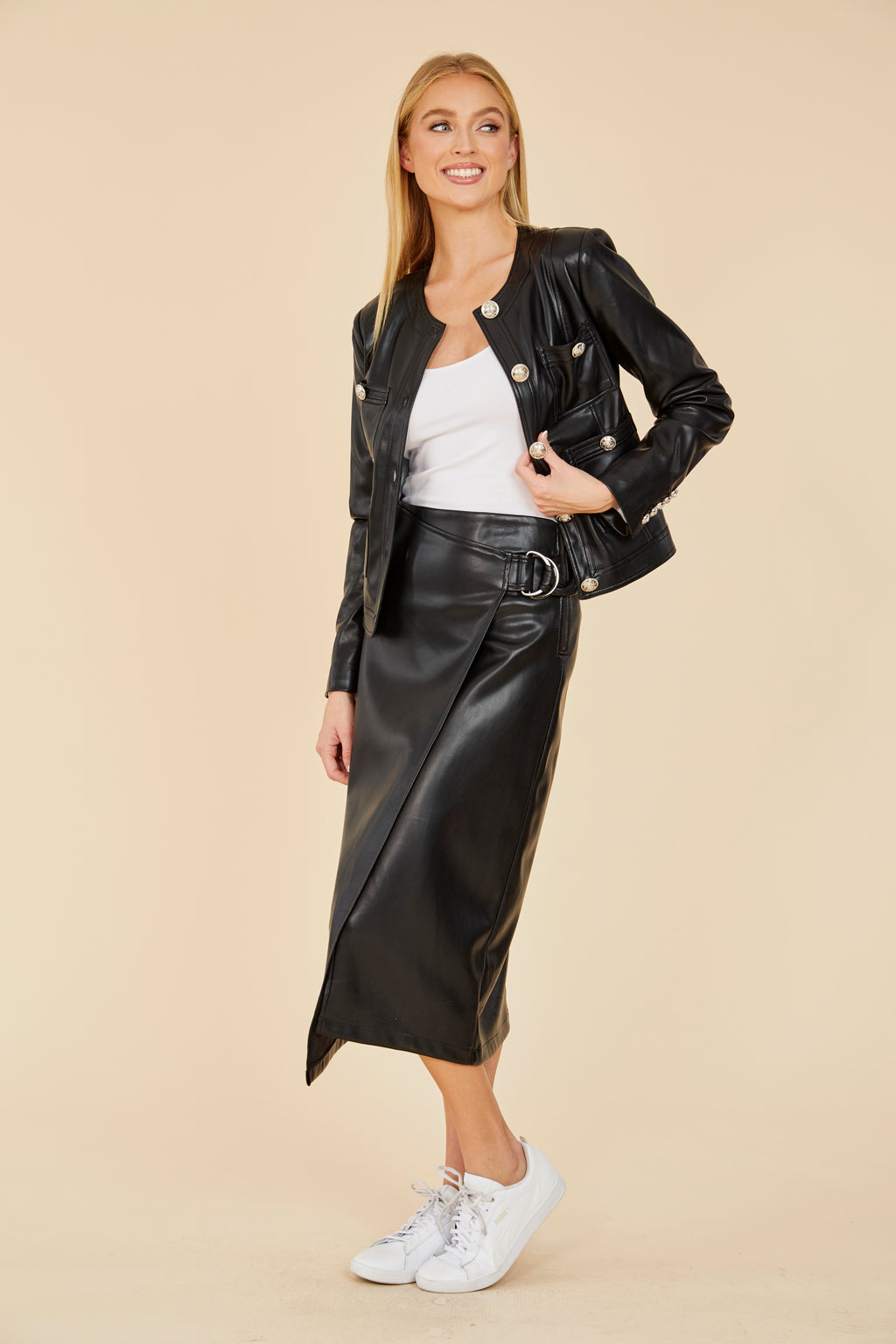 Faux Leather Wrap Skirt