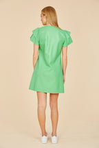 Faux Leather Dress with Flutter Sleeves Pink / M