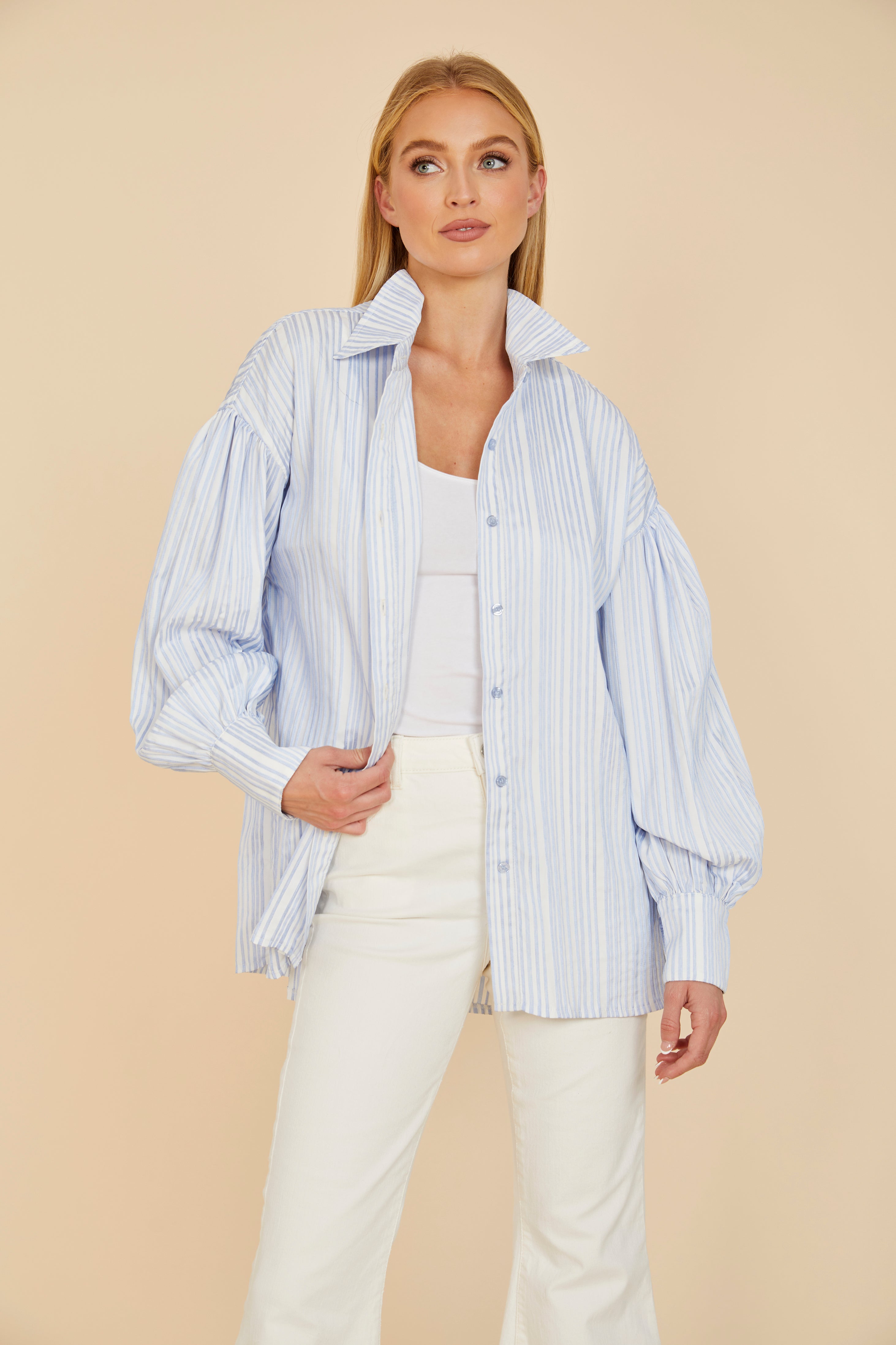 Striped Balloon Sleeve Shirt – Dolce Cabo
