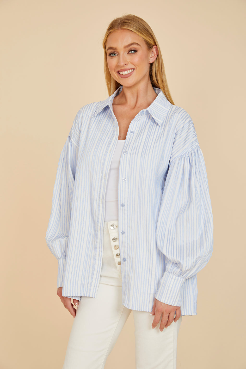 Striped Balloon Sleeve Shirt