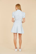 Faux Leather Puff Sleeve Belted Dress