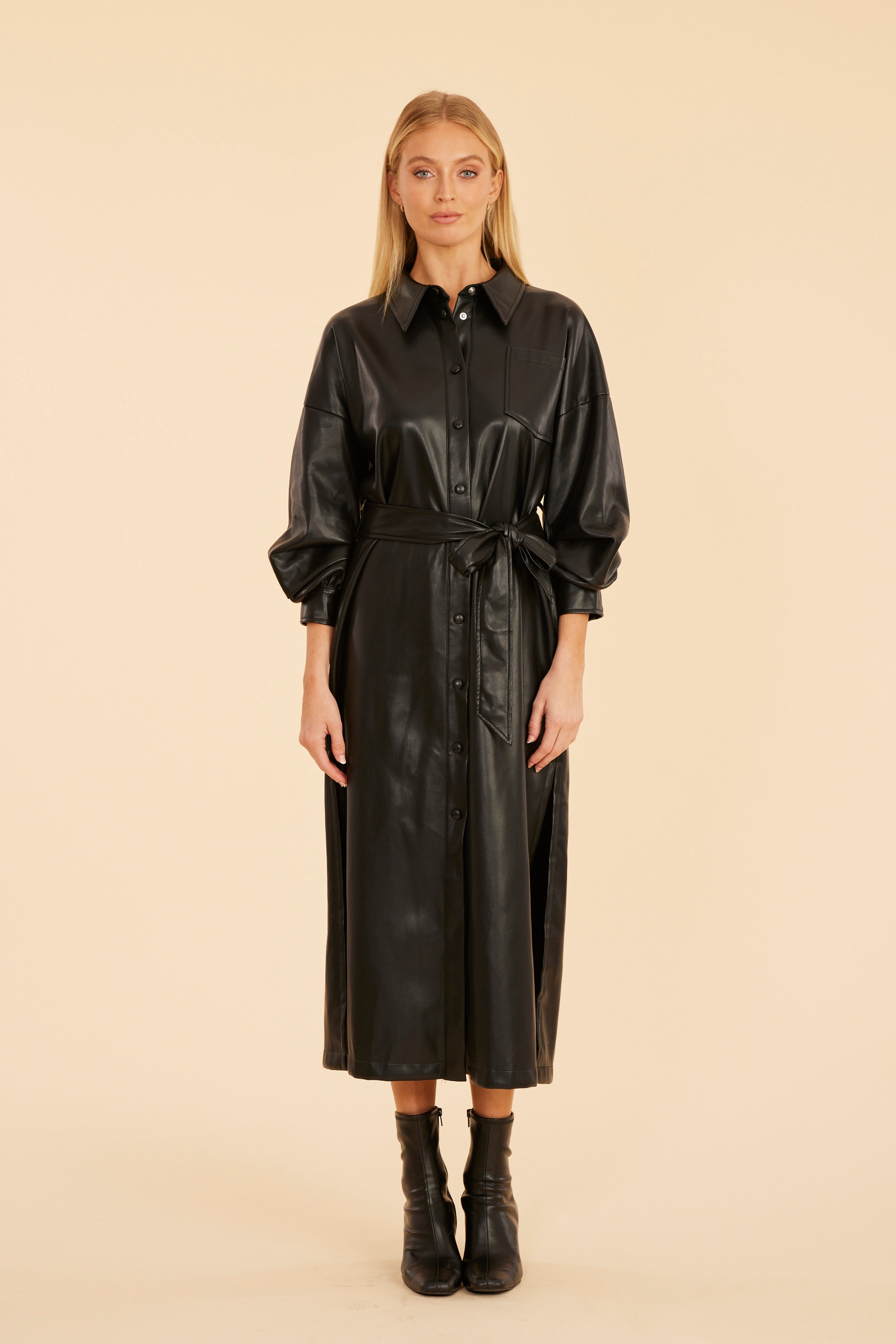Faux Leather Maxi Dress Black / S