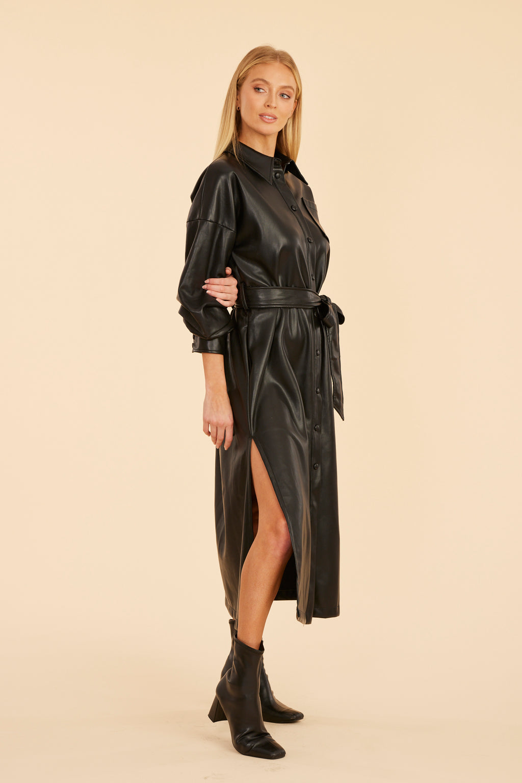 wrap leather dress Faux Leather Maxi Dress Black / S