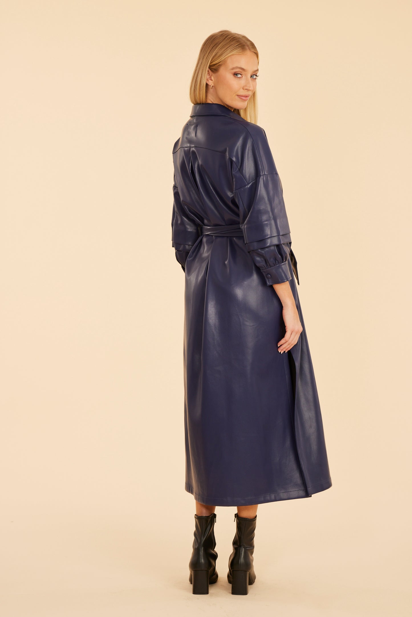 Faux Leather Belted Maxi Dress