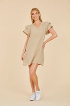 Linen Flutter Sleeve Dress
