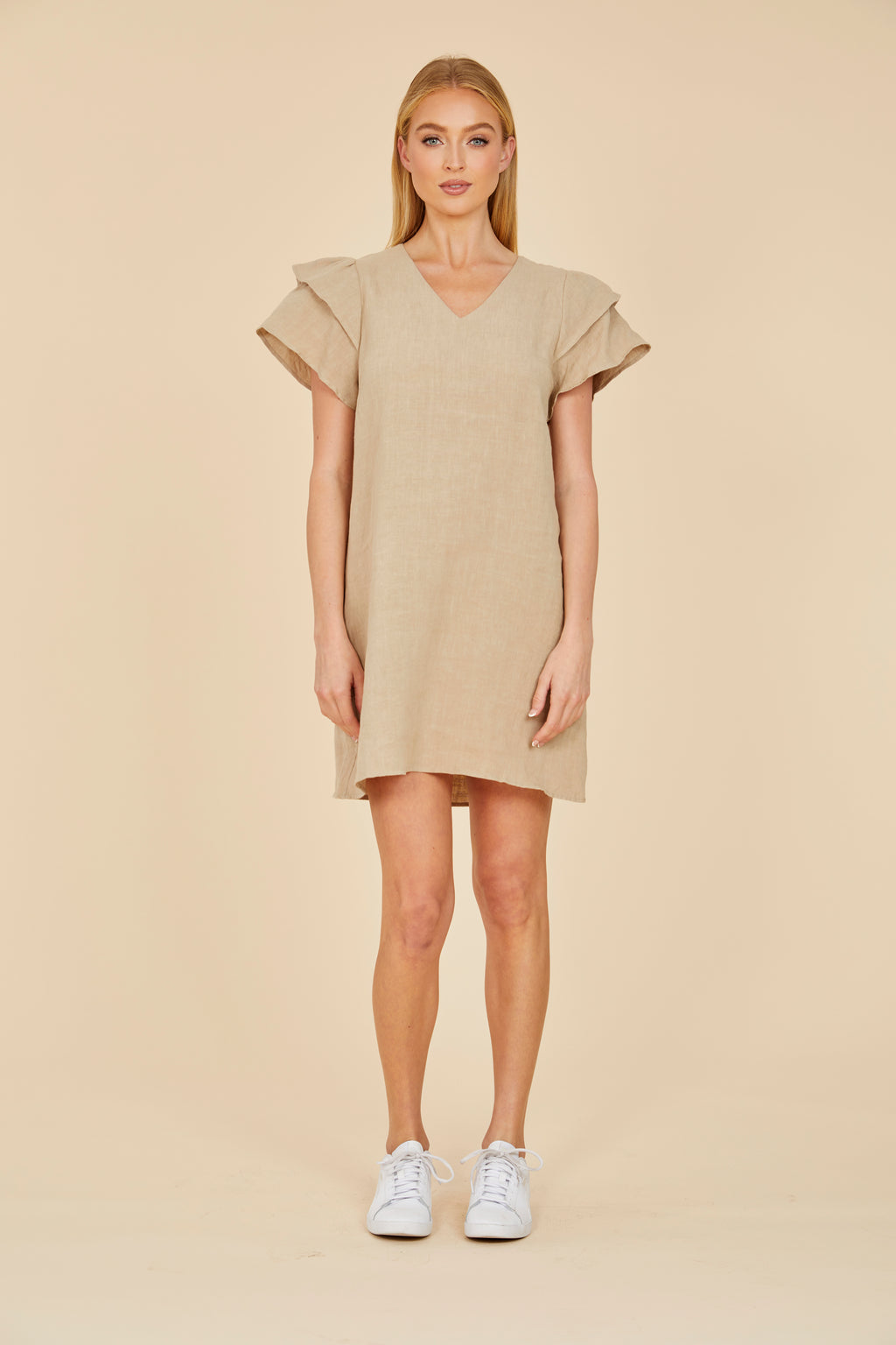 Linen Flutter Sleeve Dress