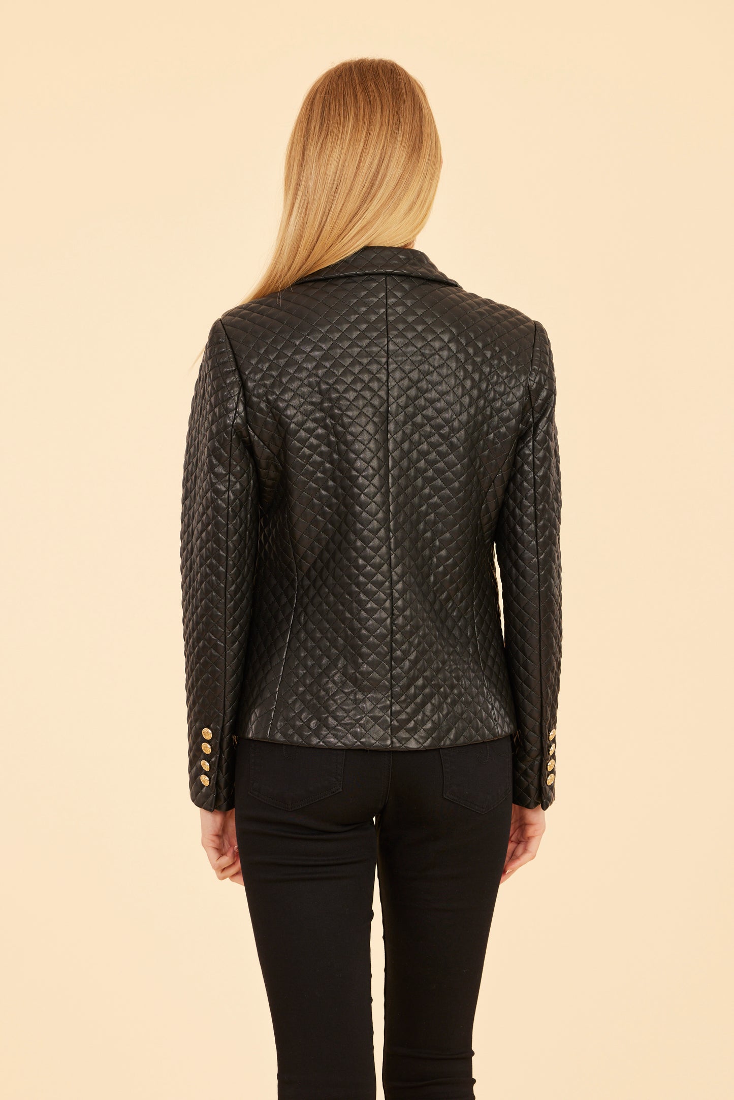 Quilted Faux Leather Double-Breasted Blazer