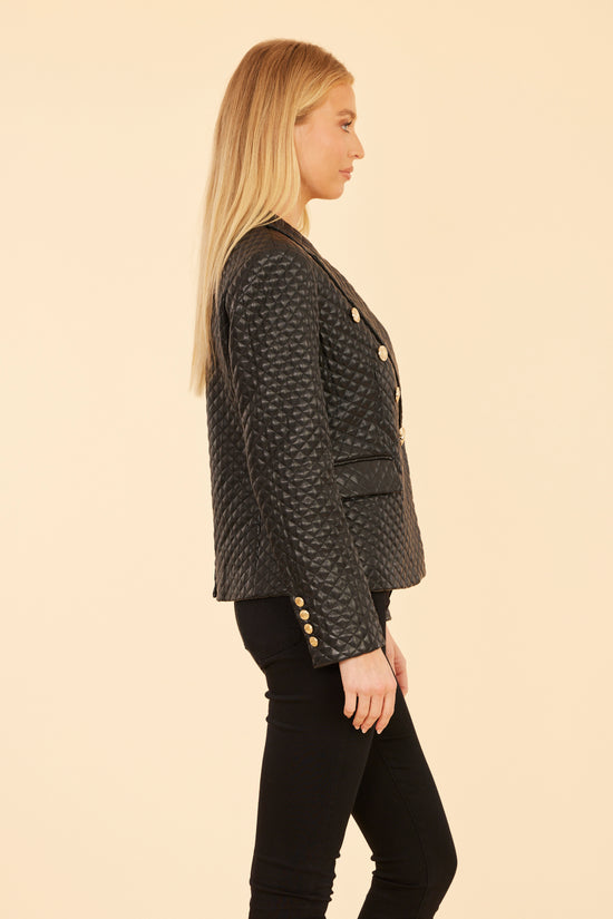 Quilted Faux Leather Double-Breasted Blazer