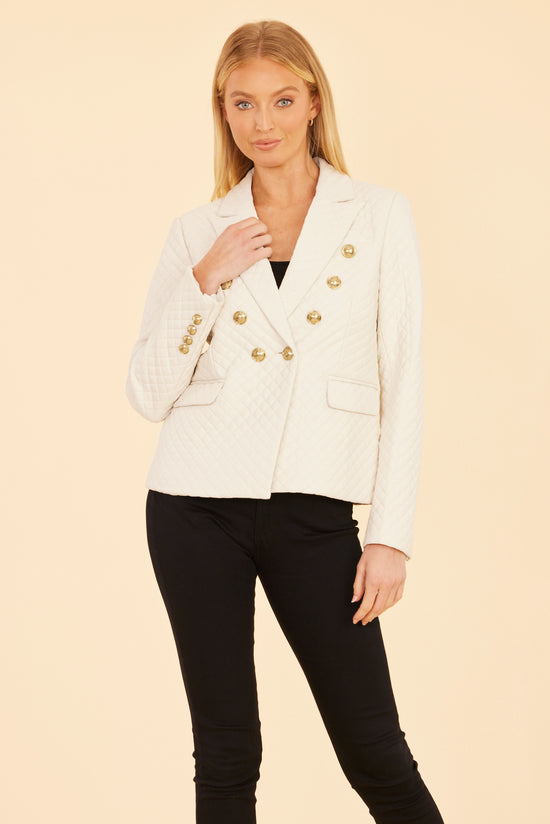 Quilted Faux Leather Double-Breasted Blazer