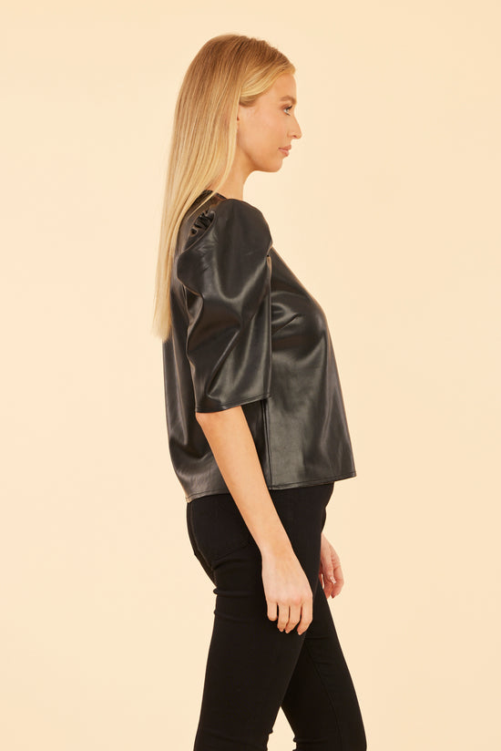 Faux Leather Puff Shoulder Top