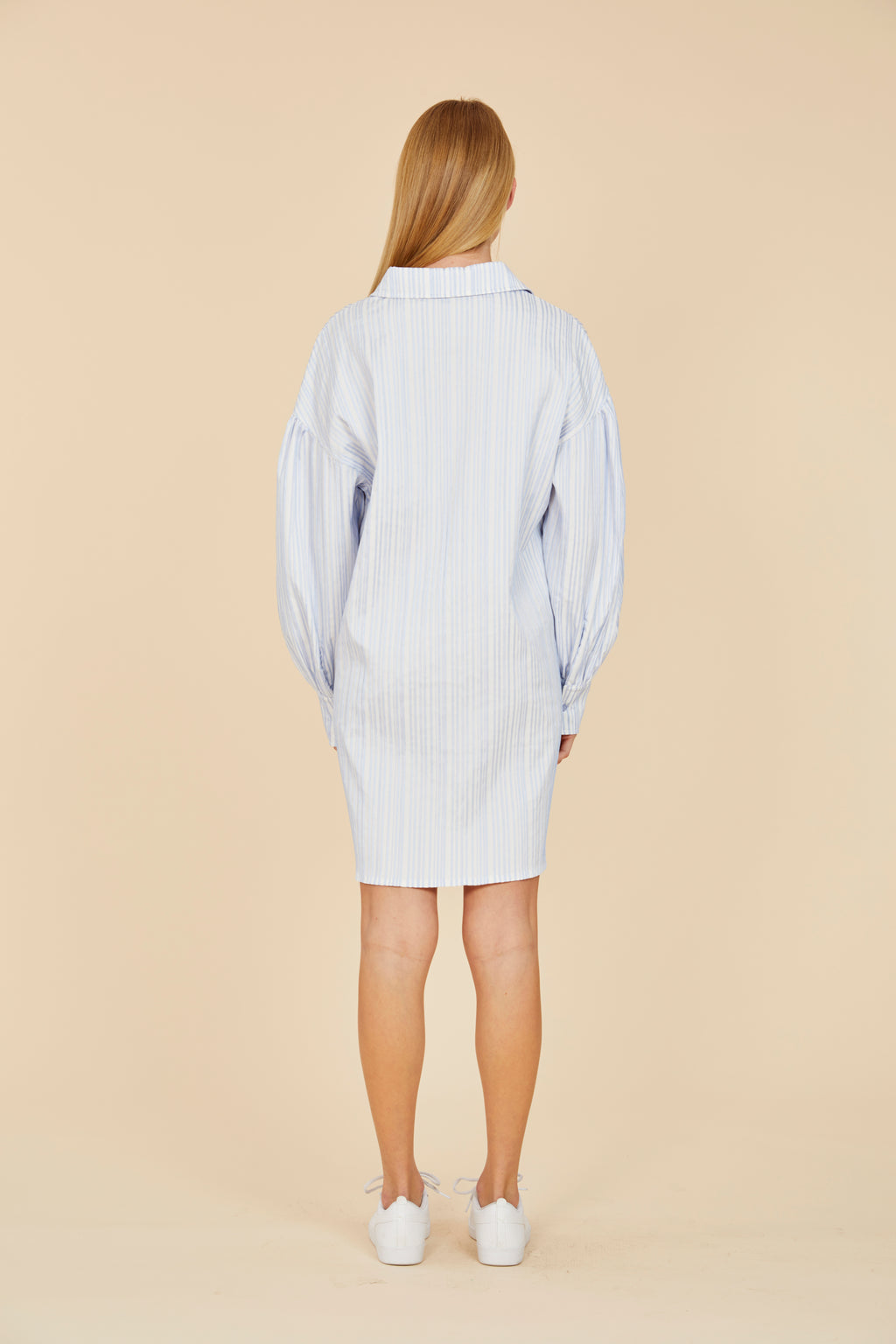Striped Balloon Sleeve Shirt Dress