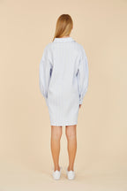 Striped Balloon Sleeve Shirt Dress
