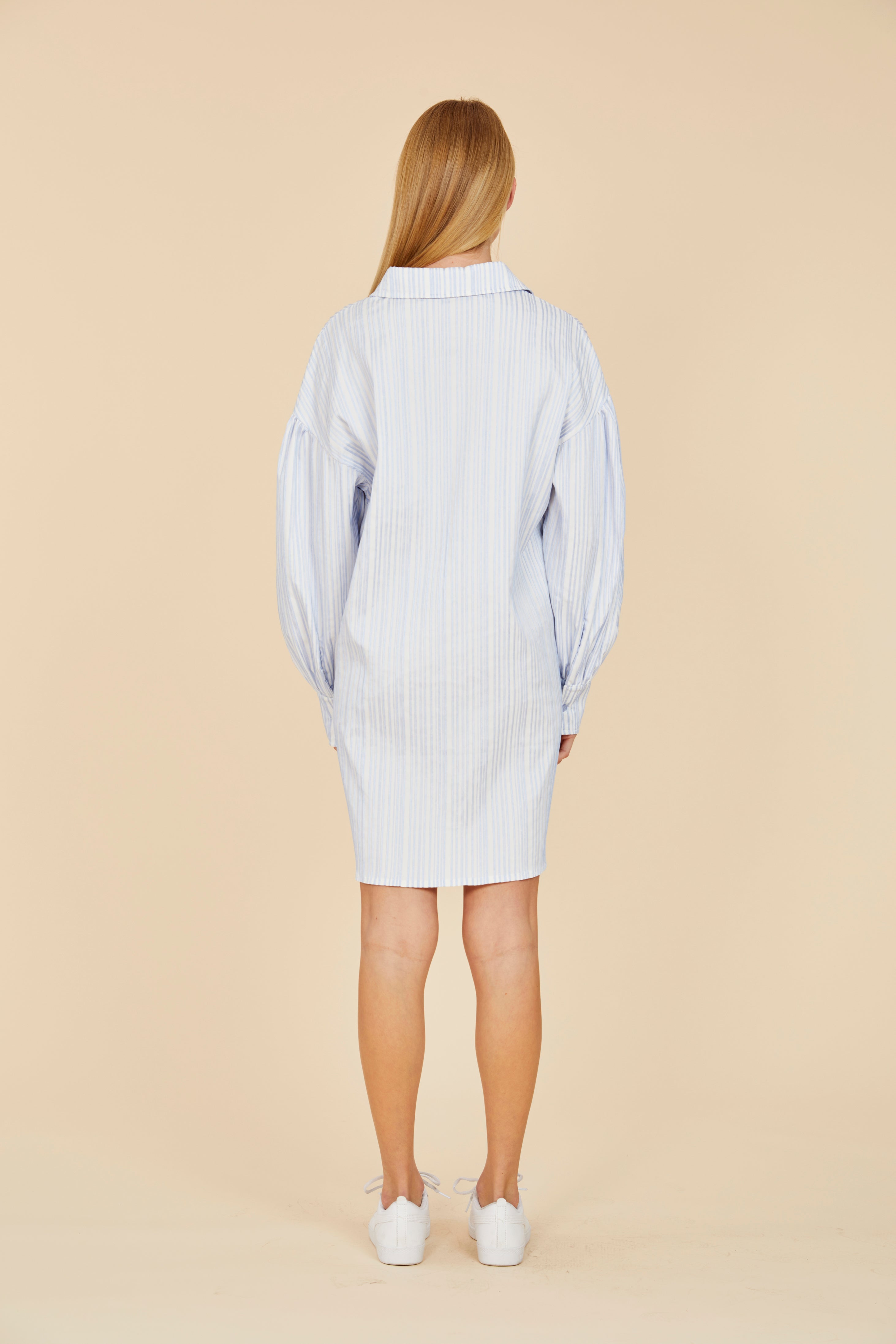 Striped Balloon Sleeve Shirt Dress Blue/White / S