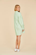 Striped Balloon Sleeve Shirt Dress
