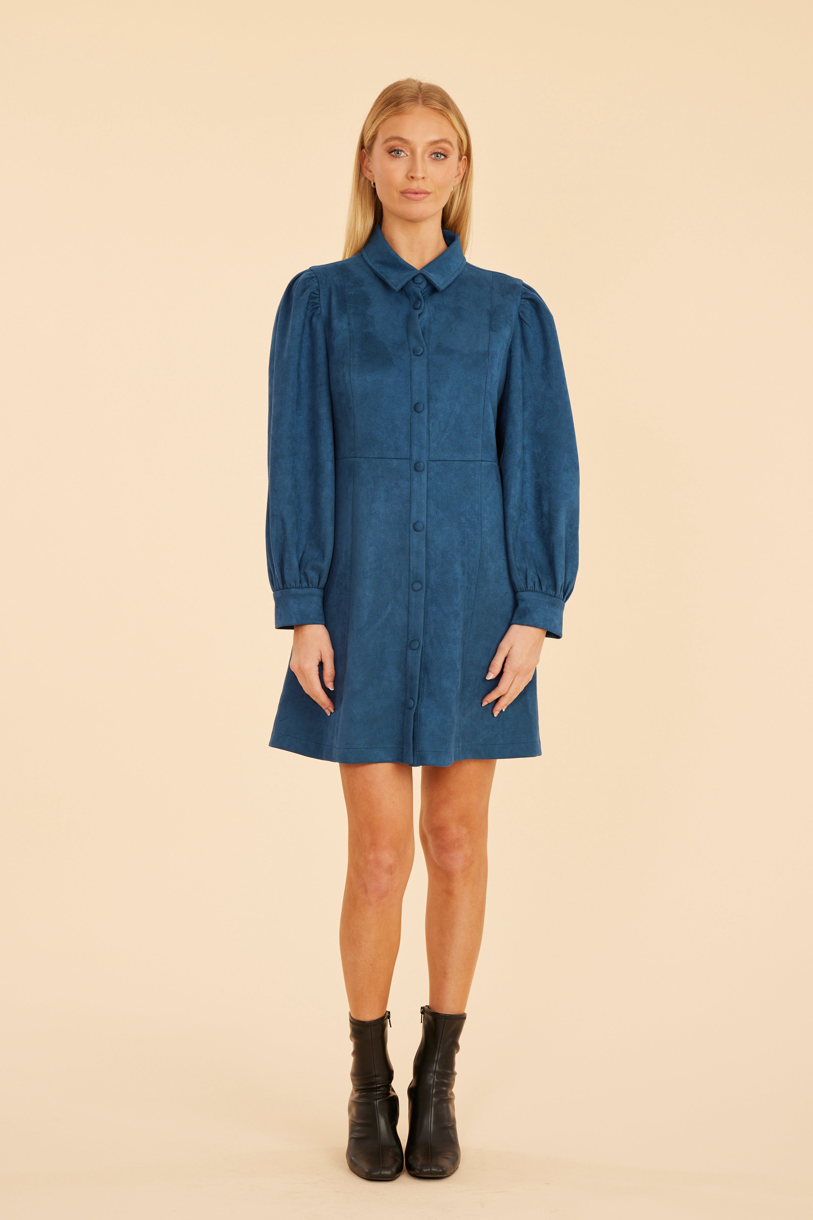 Faux Suede Tailored Dress Black / L