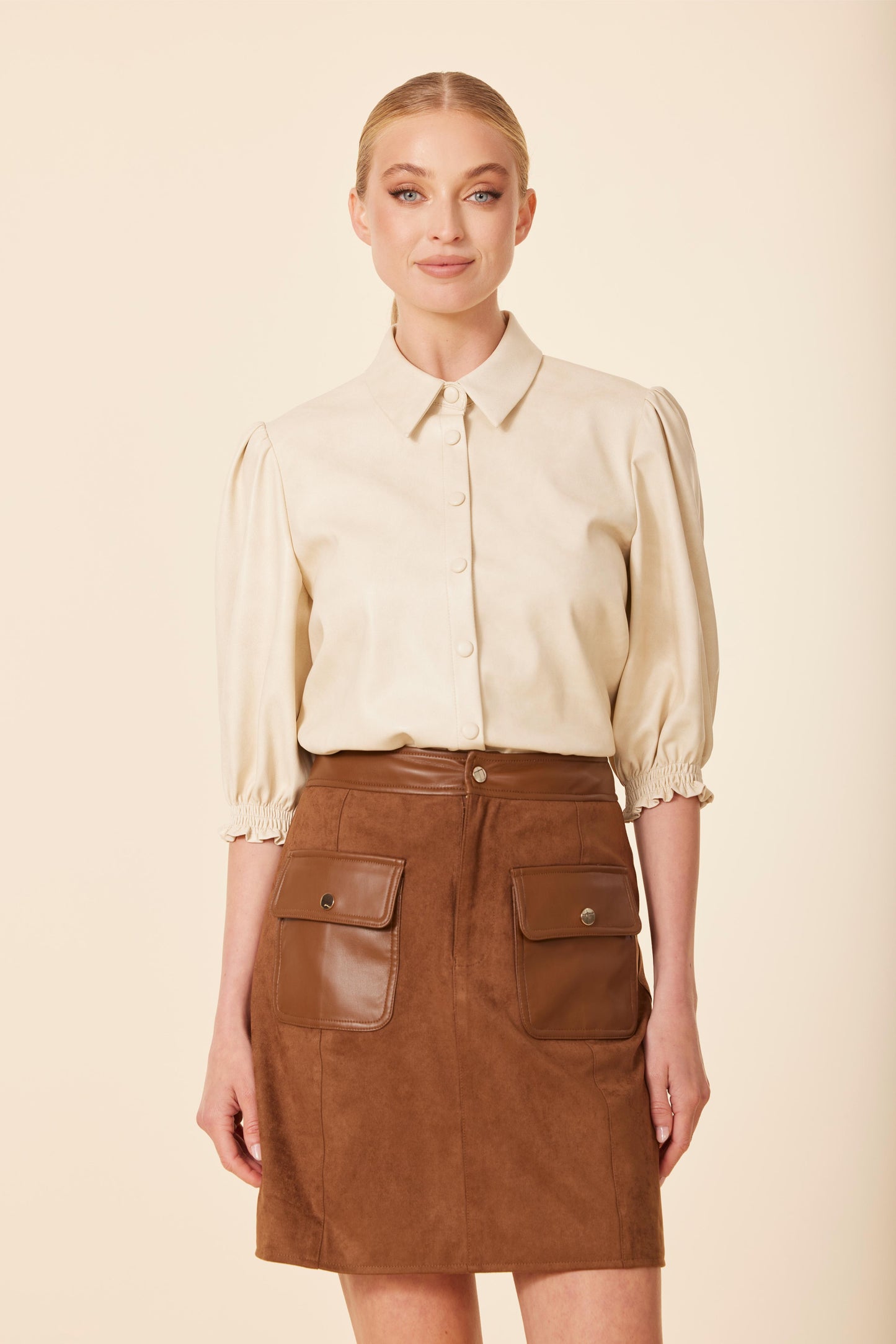 Faux Suede And Faux Leather Skirt