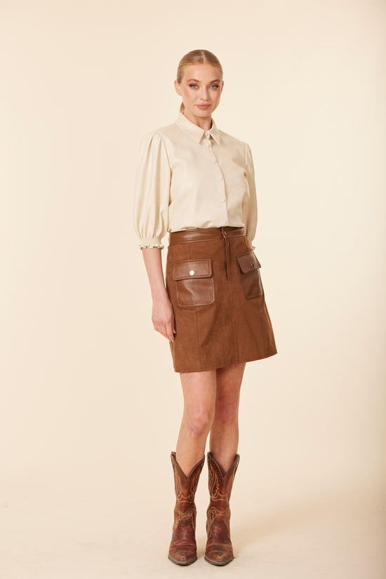 Faux Suede And Faux Leather Skirt